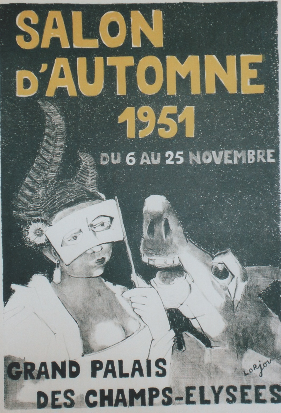 "SALON D'AUTOMNE 1951" EXPOSITION GRAND PALAIS DES CHAMPS-ÉLYSÉES Paris 1951 / Affiche originale entoilée / Litho par LORJOU (1951) [Comme Neuf]