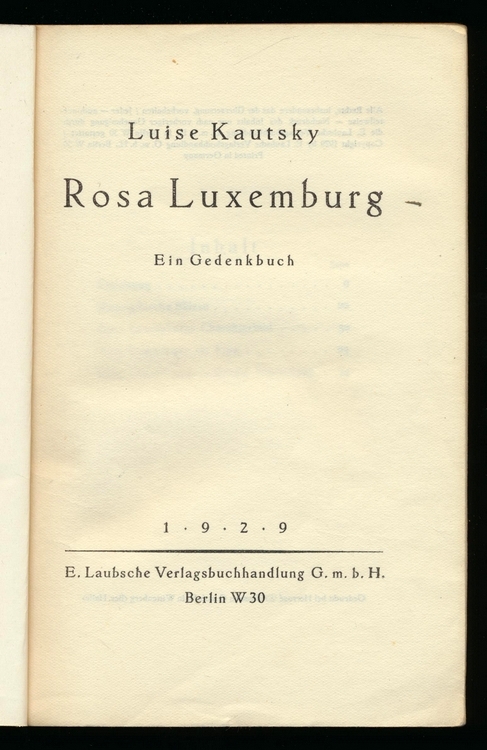 Rosa Luxemburg. Ein Gedenkbuch. - KAUTSKY, Luise.