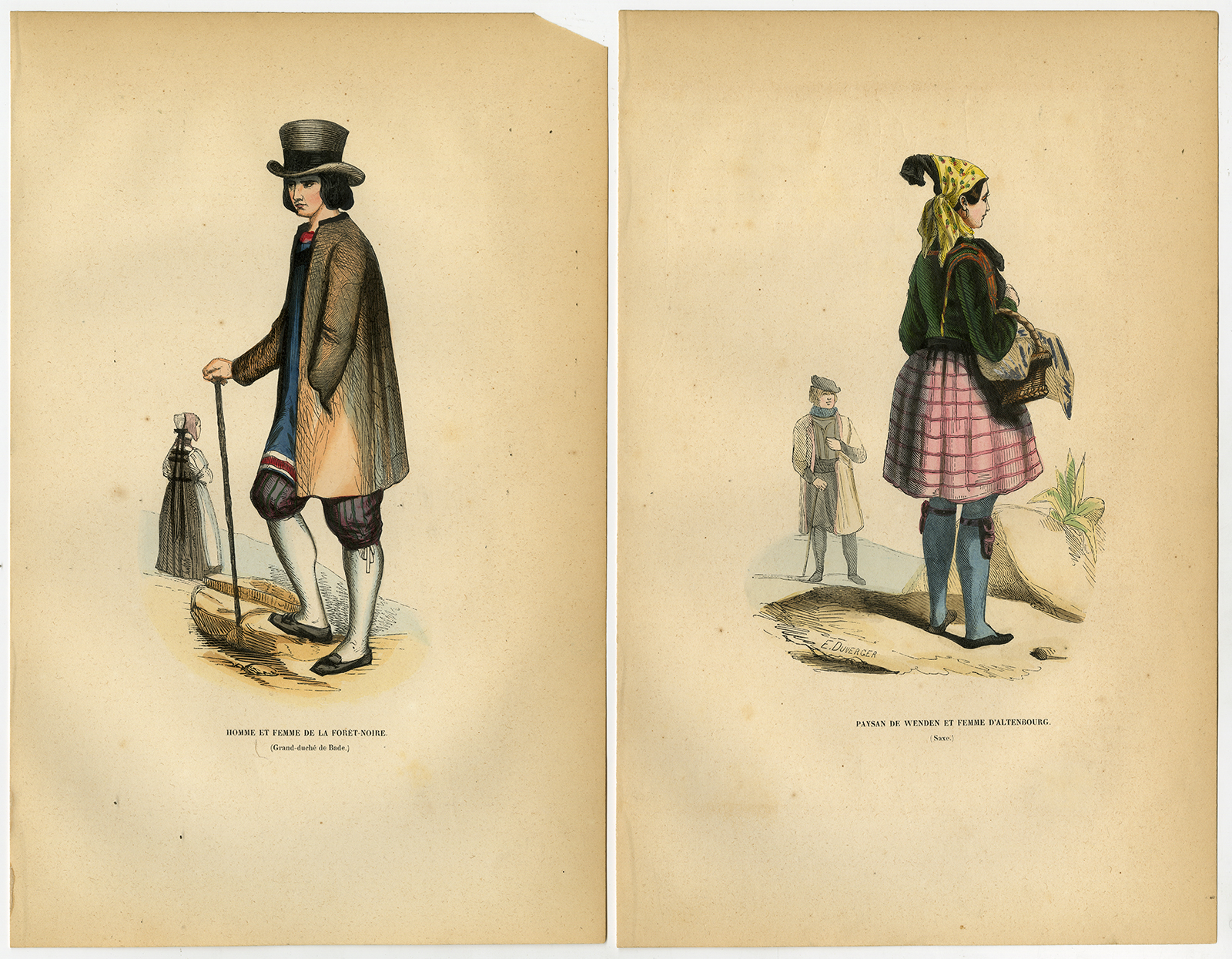 4 Antique Prints-GERMANY-COSTUME-FASHION-ULM-SCHLIERSEE-BLACK FOREST-Wahlen-1844 [Satisfaisant]
