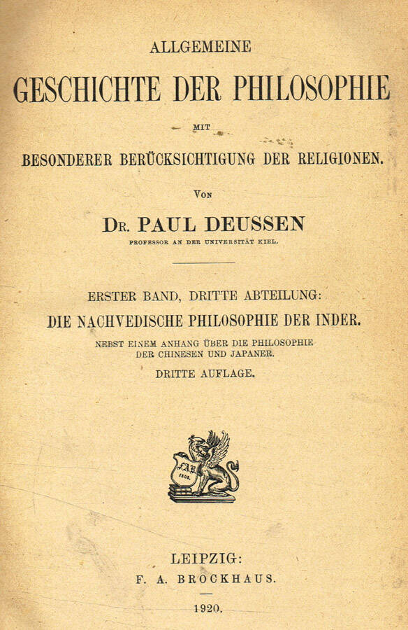 Allgemeine geschichte der philosophie mit besonderer berucksichtigung der religionen Vol.I parte III - Paul Deussen