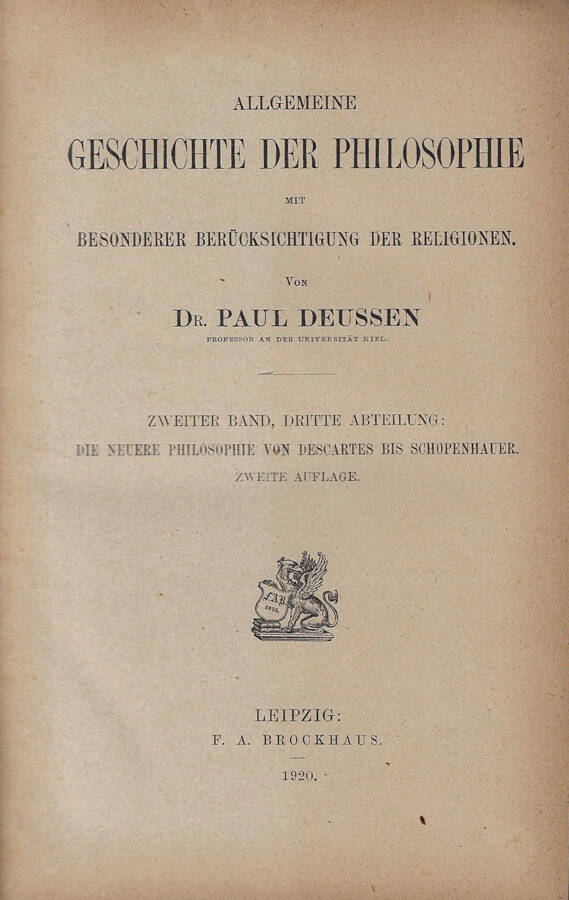 Allgemeine geschichte der philosophie mit besonderer berucksichtigung der religionen - Paul Deussen