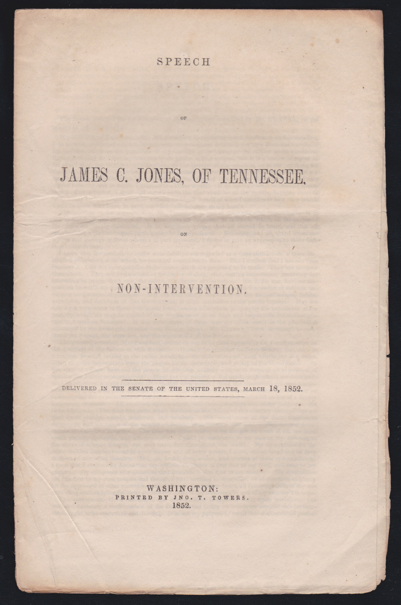 Speech of James C. Jones, of Tennessee on NonIntervention Delivered in the Senate of the United