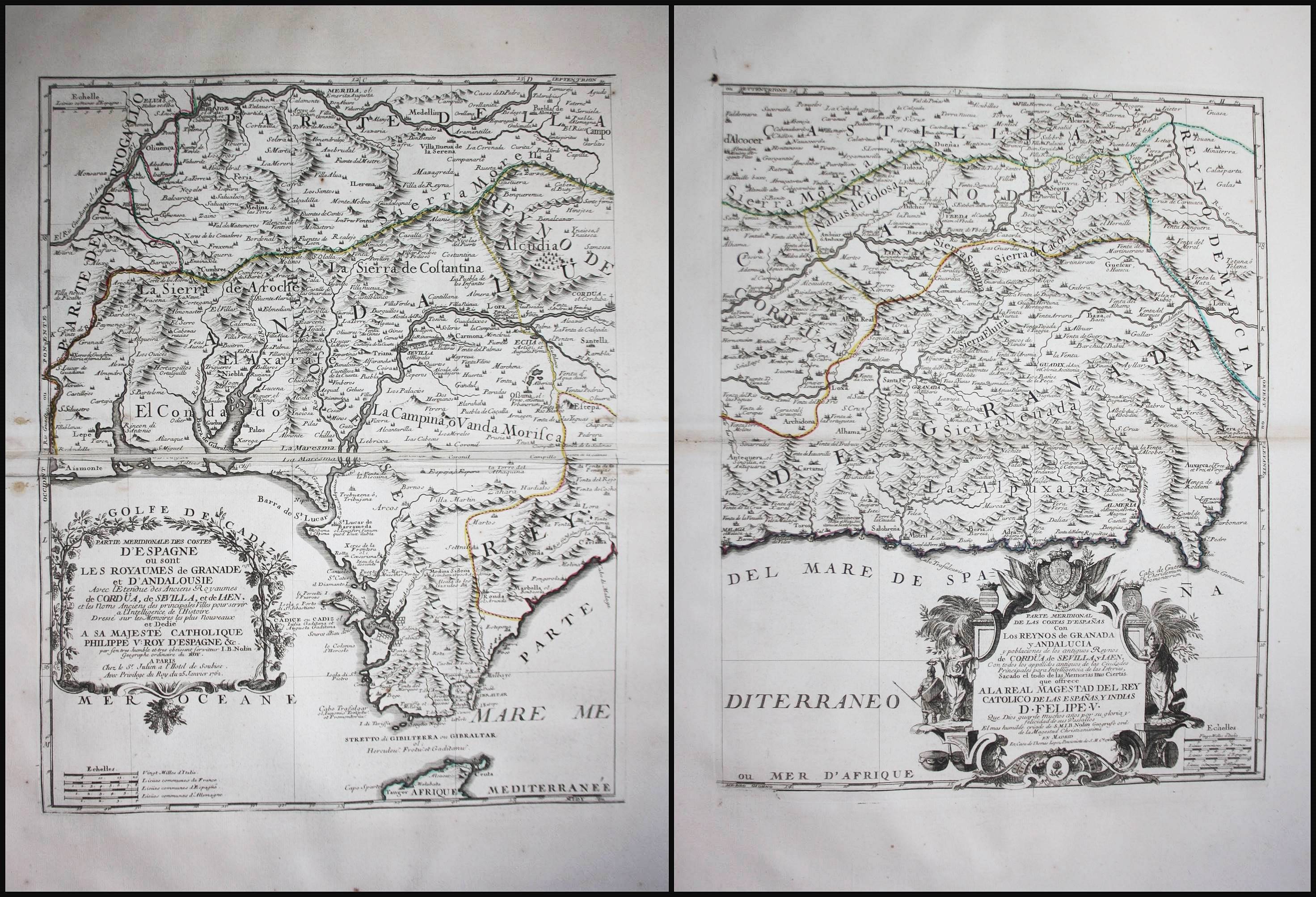 Partie Meridionale Des Costes D Espagne Ou Sont Les Royaumes De Granade Et D Andalousie Avec L Etendue Des Anciens Royaumes Du Cordua De Sevilla Et De Iaenet Les Noms Anciens Des Principales Villes Pour