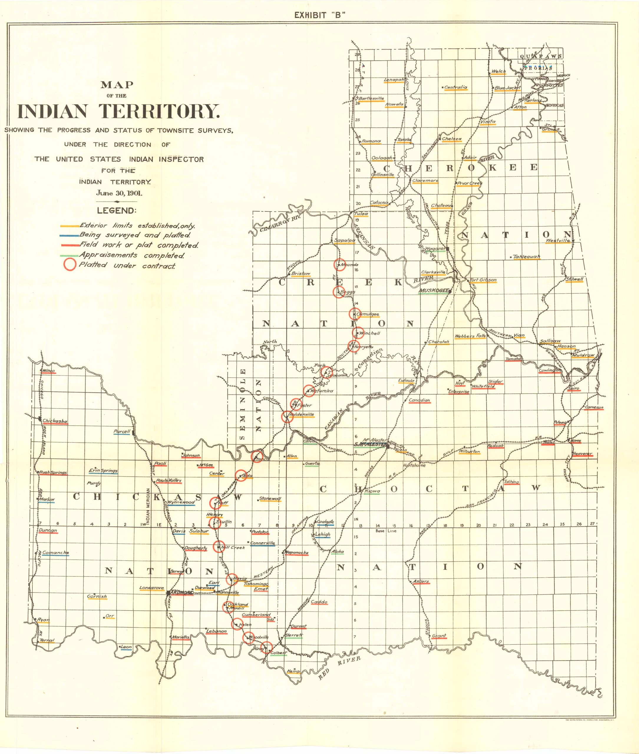 Map of the Indian Territory showing progress and status of townsite