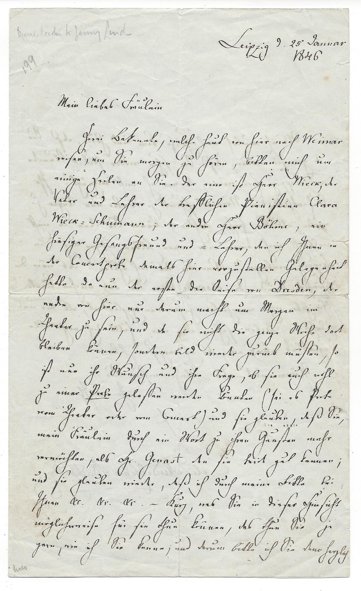 Felix Mendelssohn's Autograph Letter to Jenny Lind von Mendelssohn ...