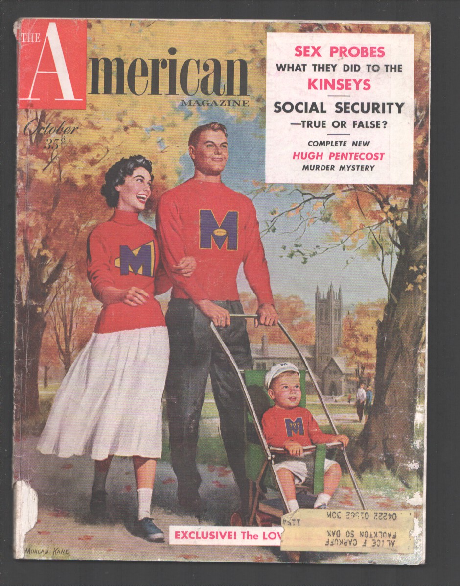 American Magazine 10/1953-cover art by Morgan Kane-Hugh Pentecost pulp fiction-classic car ads-VG [Very Good] [Softcover]