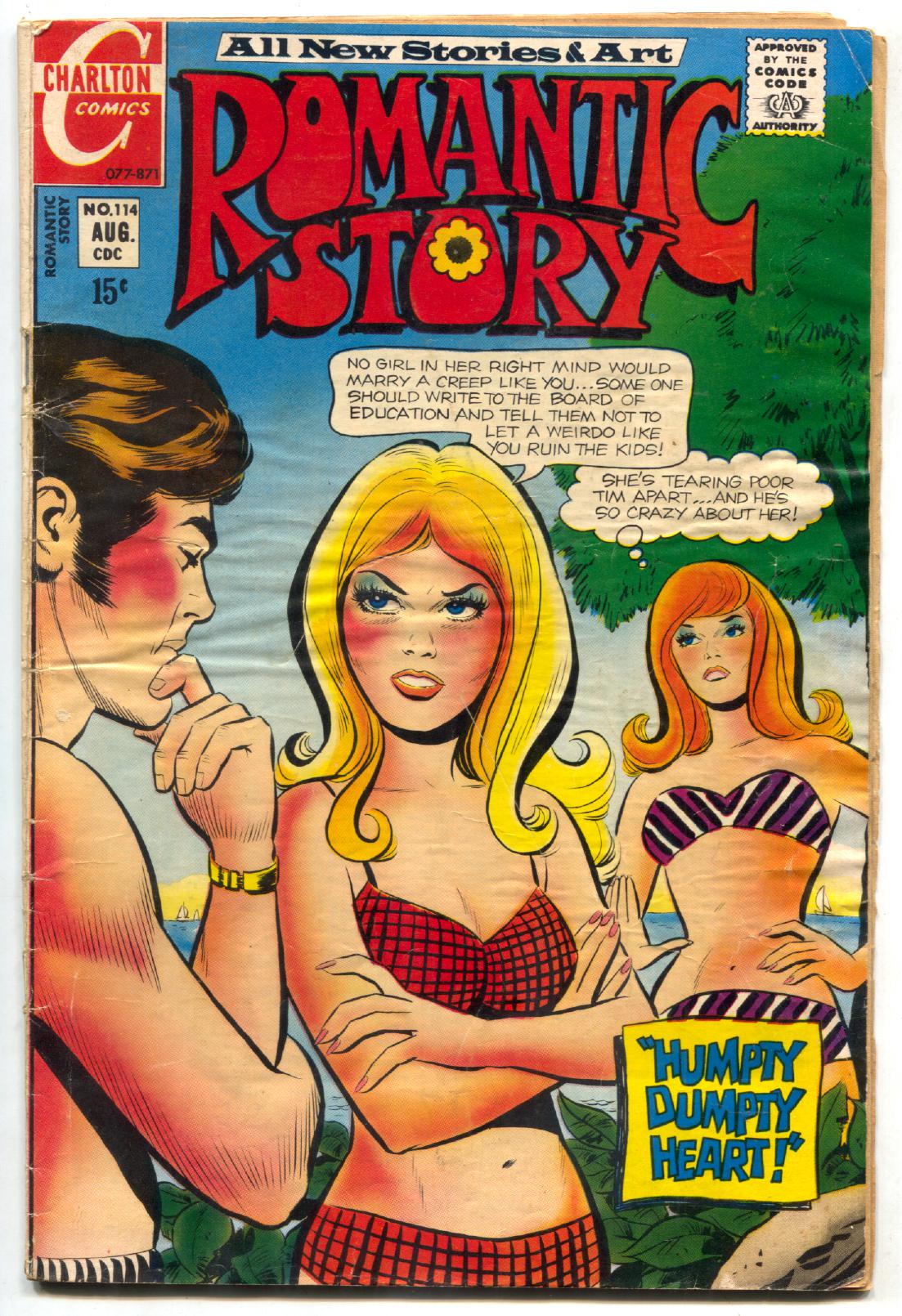 Romantic Story #114 1971- Charlton-swimsuit cover-hasty wedding-Humpty Dumpty Heart-FN [Fine] [Softcover]