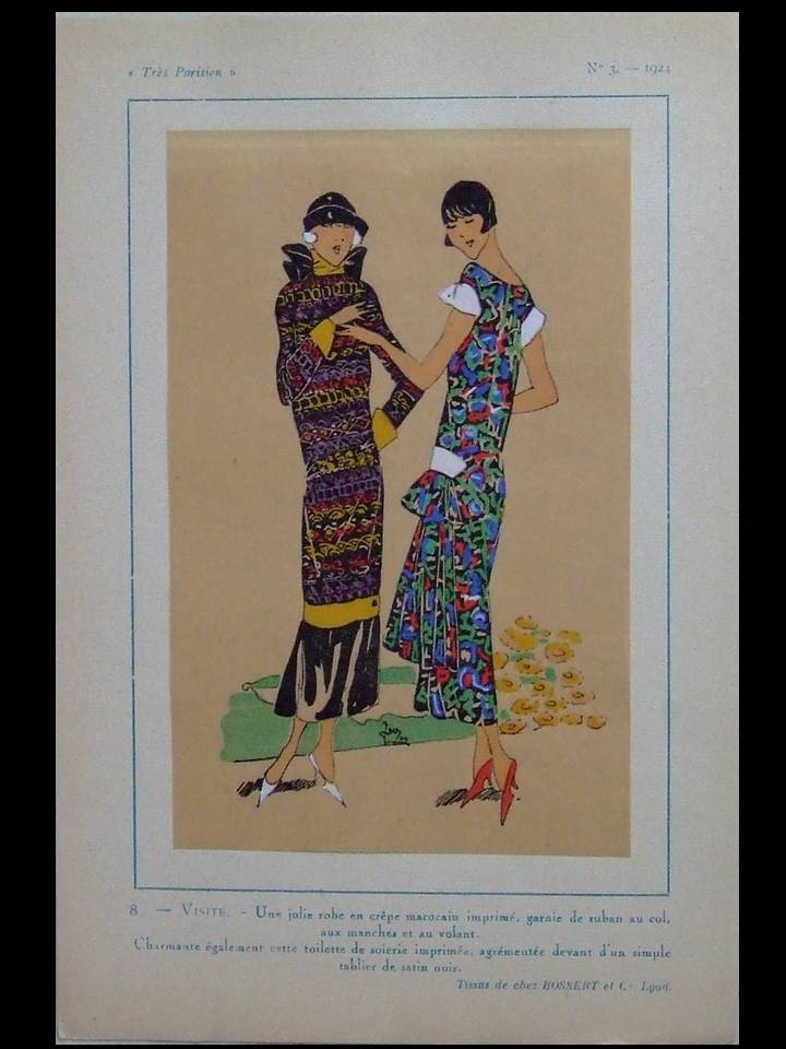 ROBES ART DECO, BOSSERT - 1924 - POCHOIR SUR CALQUE, TRES PARISIEN, FRENCH ART DECO FASHION, DRESS [Near Fine]