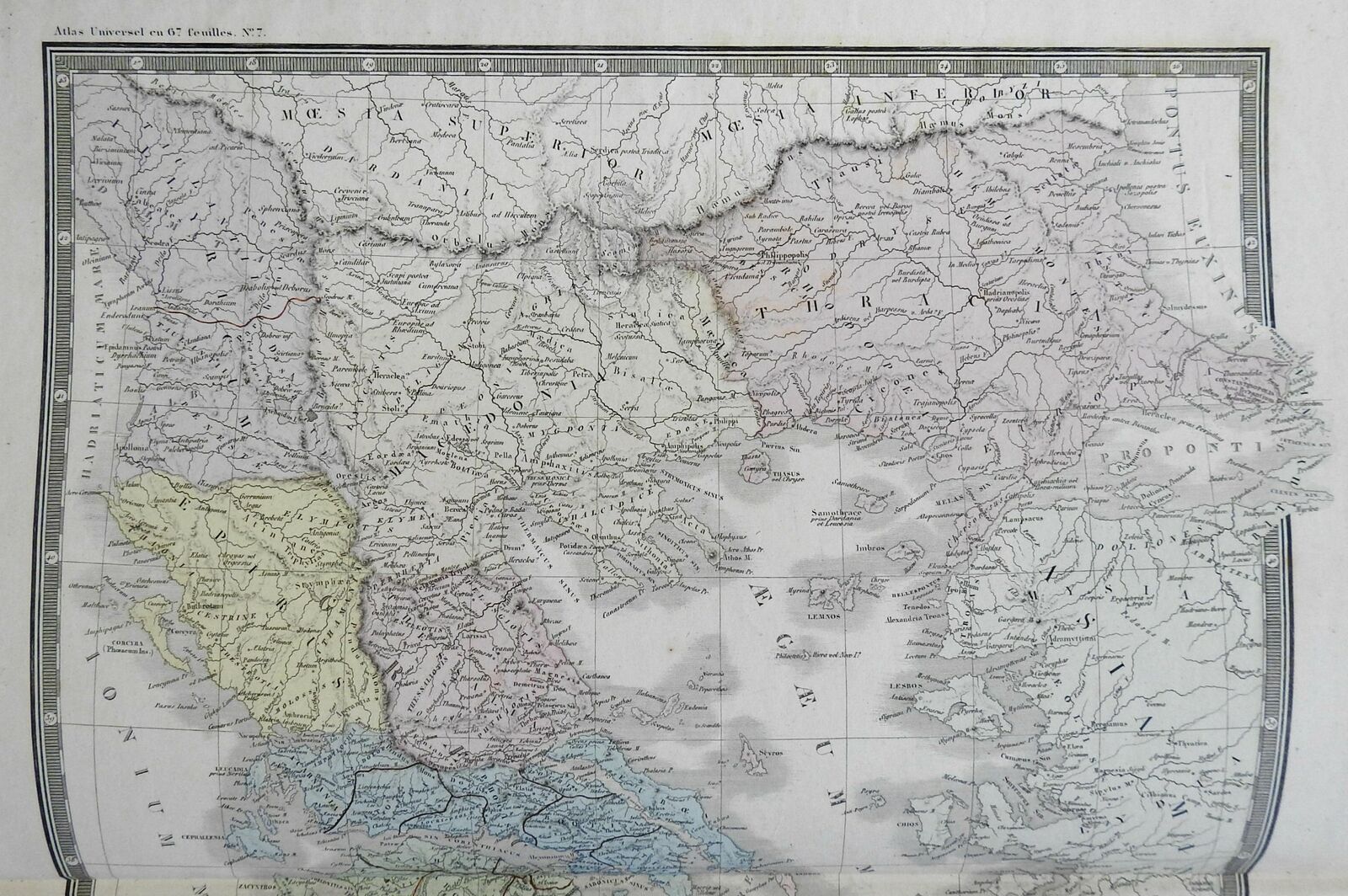 Ancient Greece Greek City States c. 1830's Brue large detailed map hand 