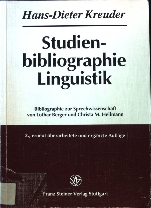 Studienbibliographie Linguistik. Bibliographie zur Sprechwissenschaft; - Berger, Lothar und Christa M. Heilmann