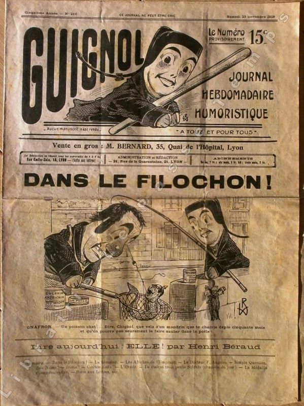 GUIGNOL - N° 216 - Dans le Filochon! - Samedi 23 novembre 1918. Journal de Guignol / LORGE (V.) // L.-B. Guignol, Essangival, Piwitt, Henri Béraud, P