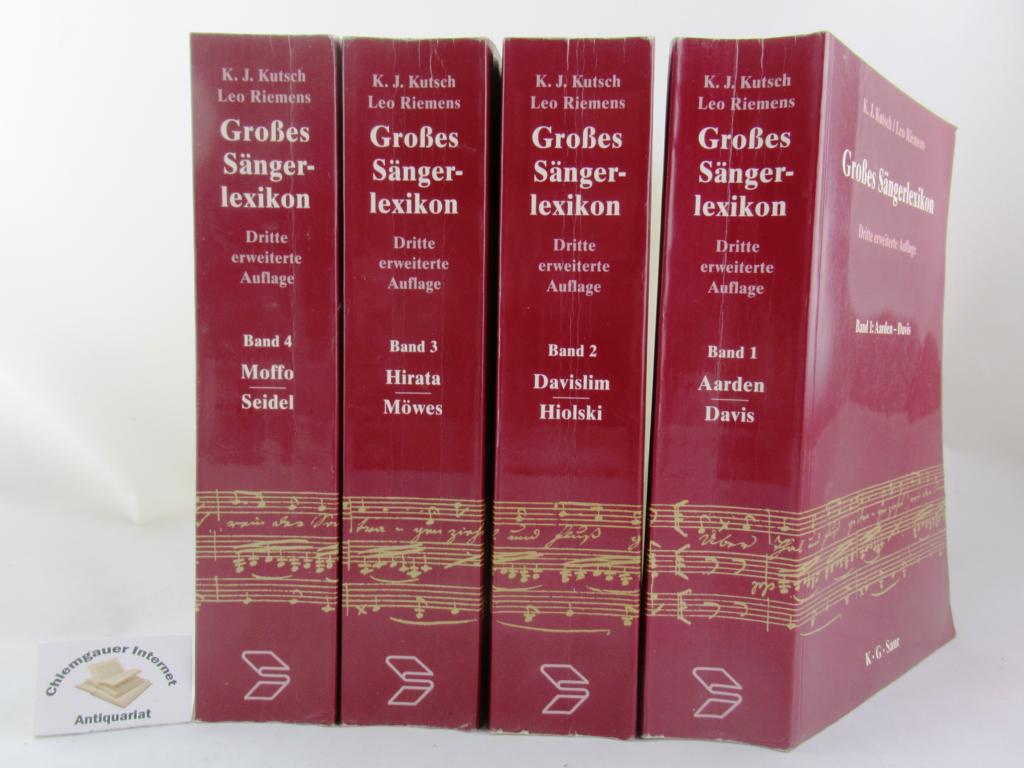 Großes Sängerlexikon. Unter Mitwirkung von Hansjörg Rost. HIER : VIER von FÜNF (5) Bänden. Band 1: Aarden-Davis. Band 2: Davislim-Hiolski. Band 3: Hirata-Möwes. Band 4: Moffo-Seidel. Band 5: Seidemann-Zysset. ( DIESER BAND FEHLT!) - Kutsch, Karl J. und Leo Riemens