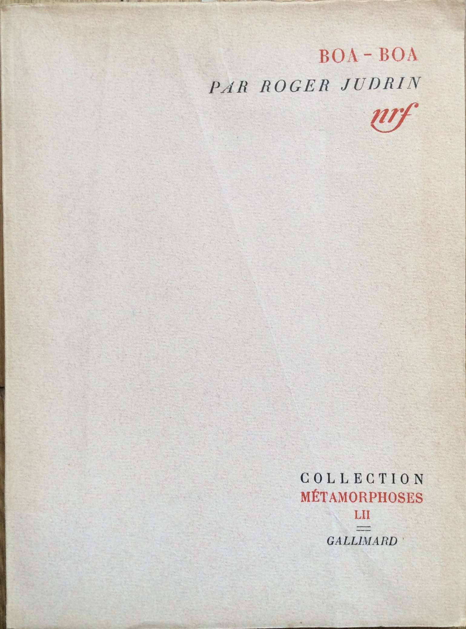 BoaBoa. Récit allégorique by Roger Judrin Assez bon Couverture souple