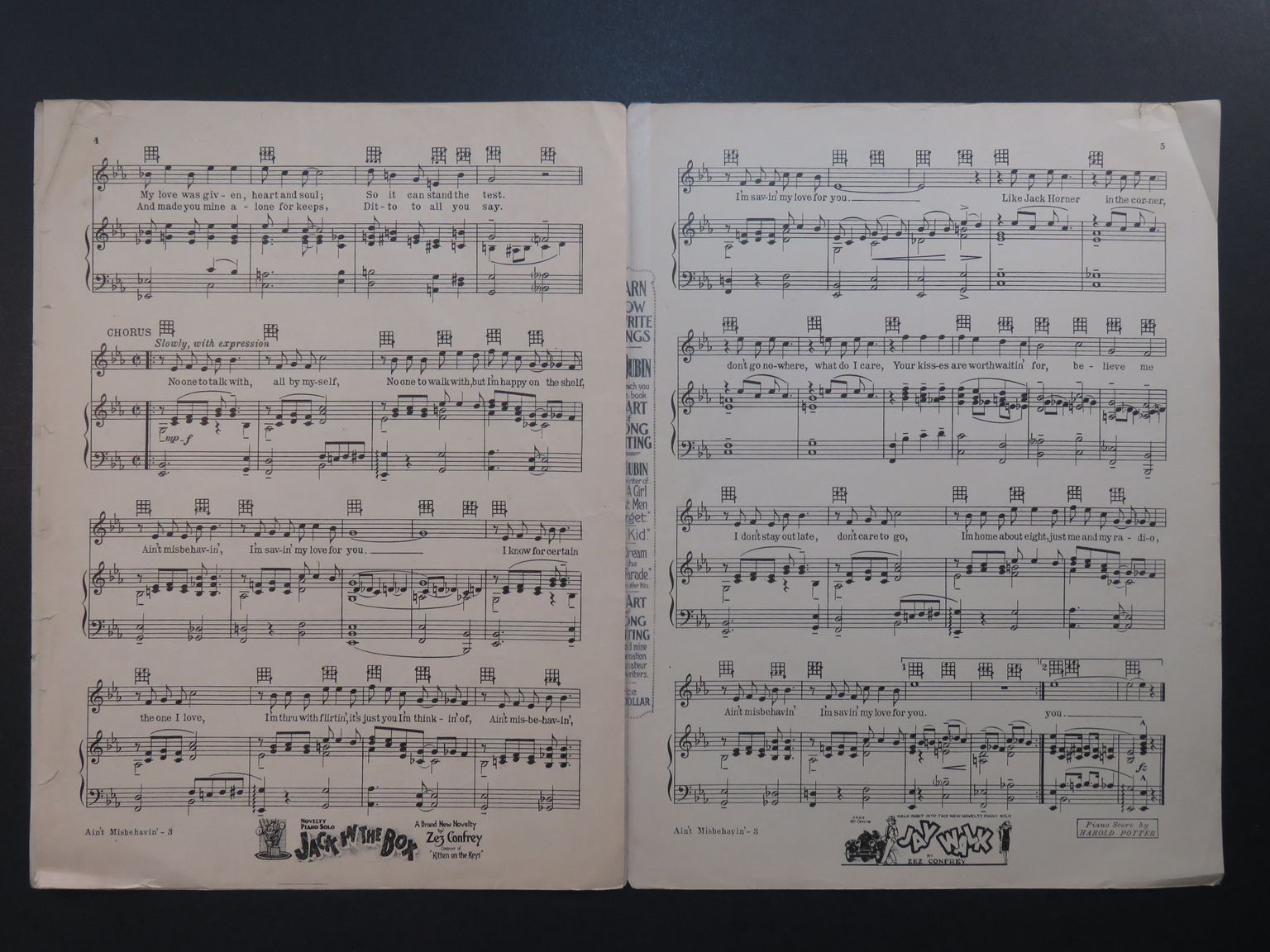 WALLER Thomas BROOKS Harry Ain't Misvehavin' Chant Piano 1929 partition sheet mu 