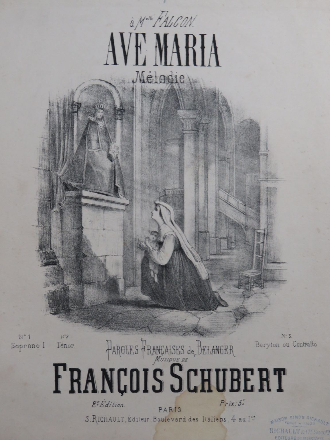 SCHUBERT Franz Ave Maria Chant Piano ca1850 by SCHUBERT Franz Ave Maria