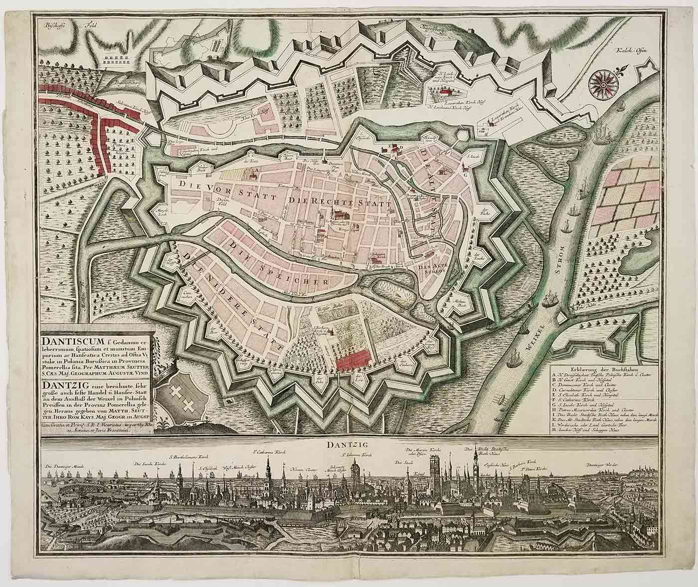 Dantiscum F Gedanum Celeberrimum Spatiofum Et Munitum Emporitum Ae Hanseatica Civitas Dantzig Eine Beruhmte By Poland Danzig Seutter Mattha Us 1730 Map Old Imprints Abaa Ilab