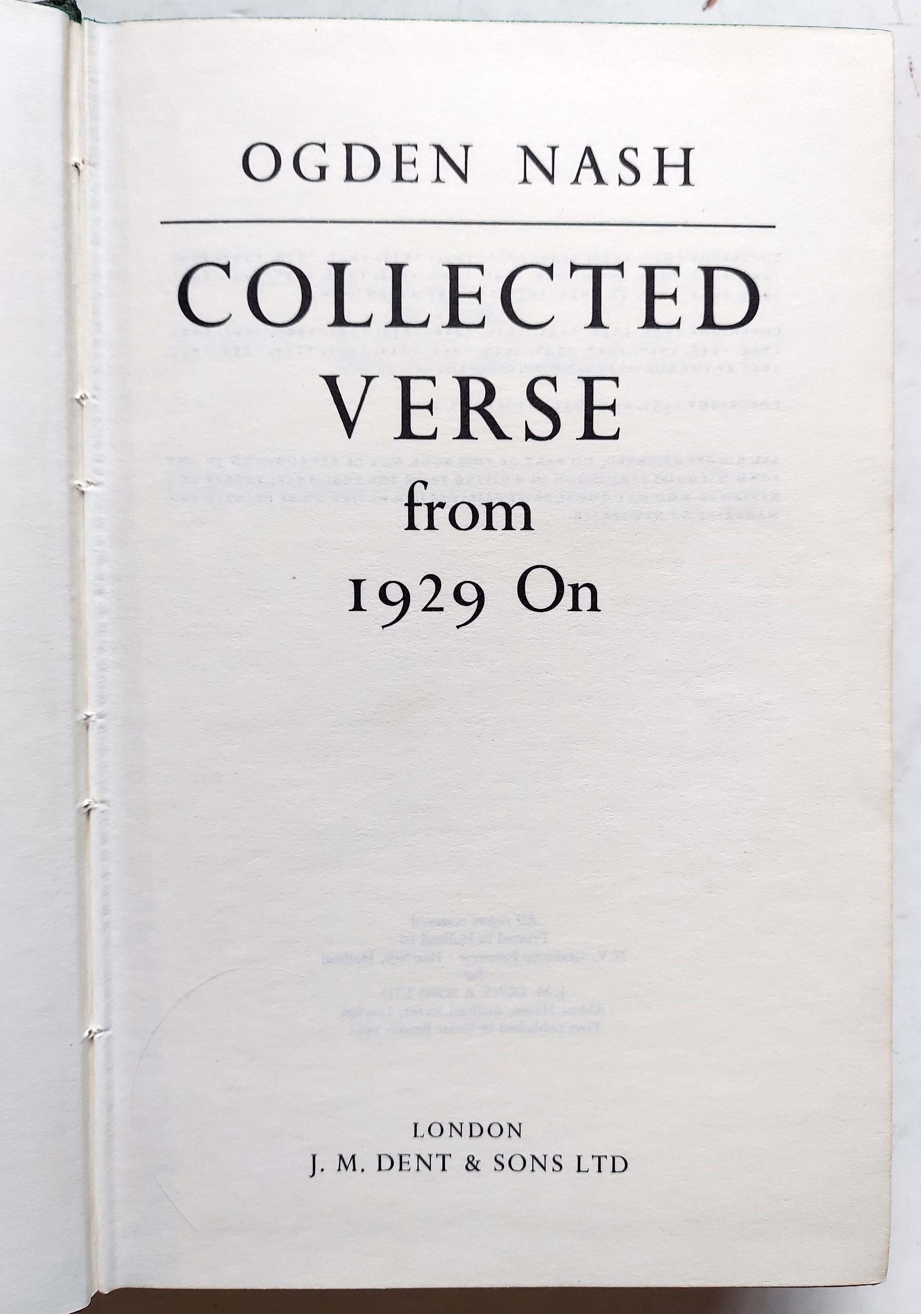 Ogden Nash: Collected Verse from 1929 On by Ogden Nash: Very Good ...
