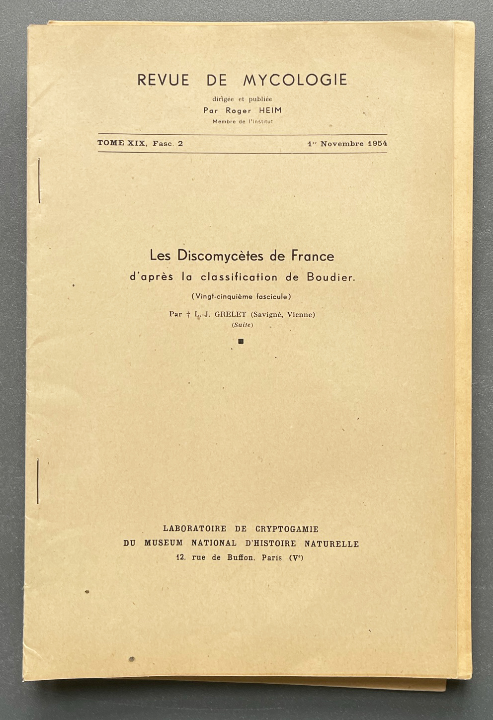 Les Discomycetes de France, 20 offprints published between 1932-1959 ...