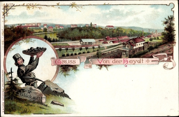 Litho Von der Heydt Saarbrücken im Saarland, Bergmann mit Kohle, Ortschaft:  Manuscript / Paper Collectible