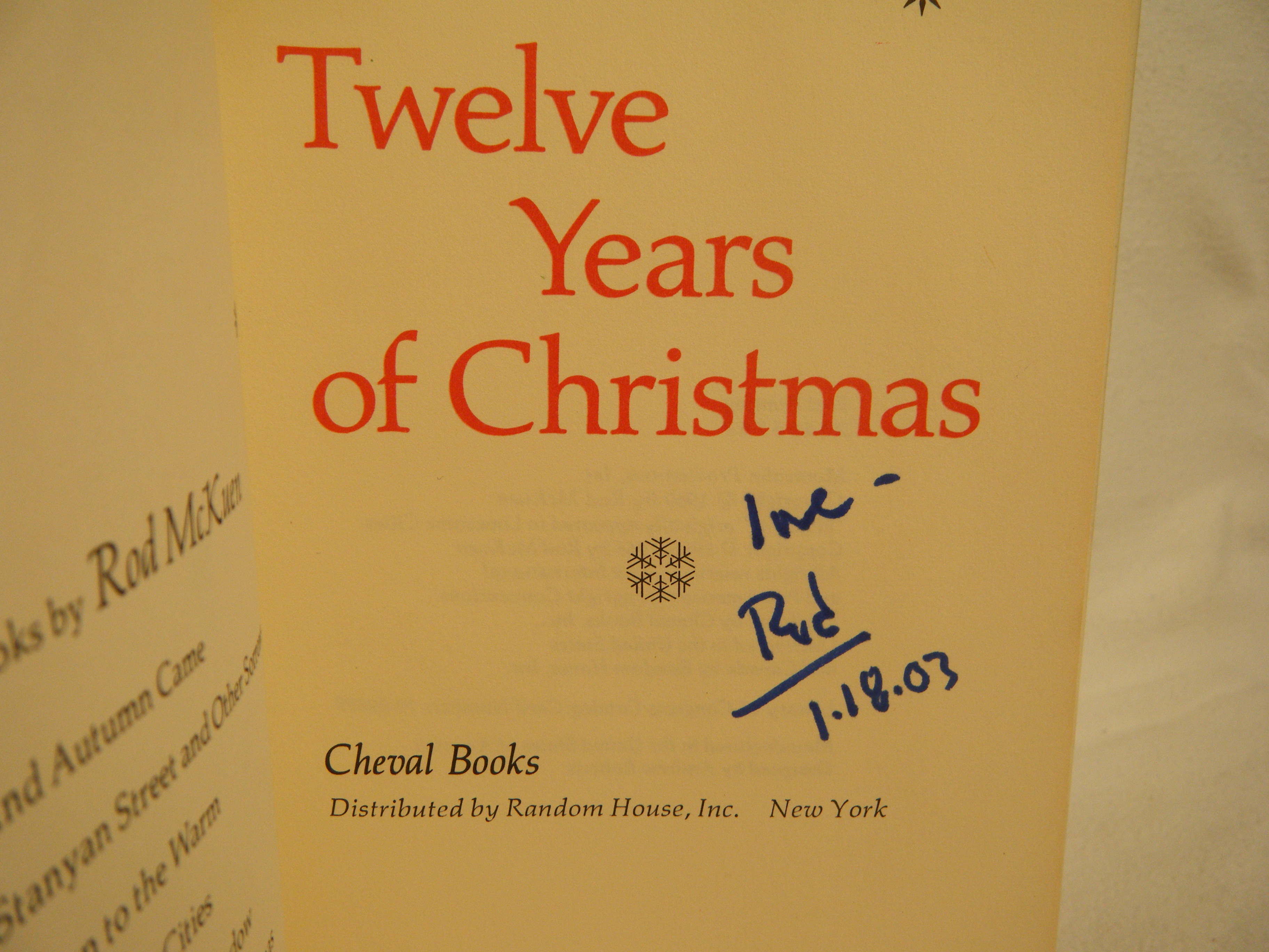 Twelve Years of Christmas by McKuen, Rod: Near Fine Hardcover ...