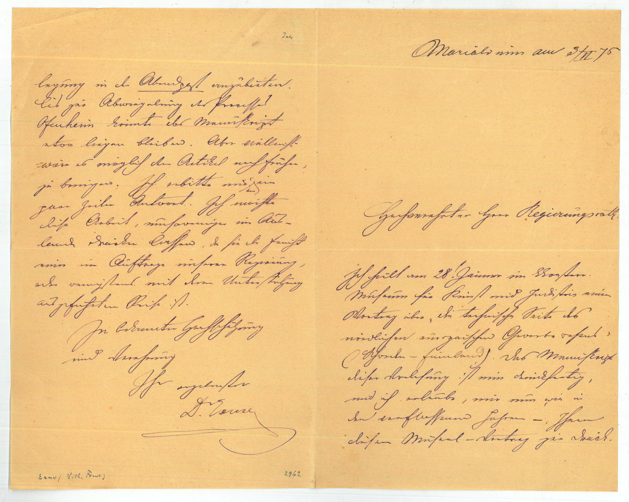 Eigenh. Brief mit U. Exner, Wilhelm, Technologe (1840-1931).