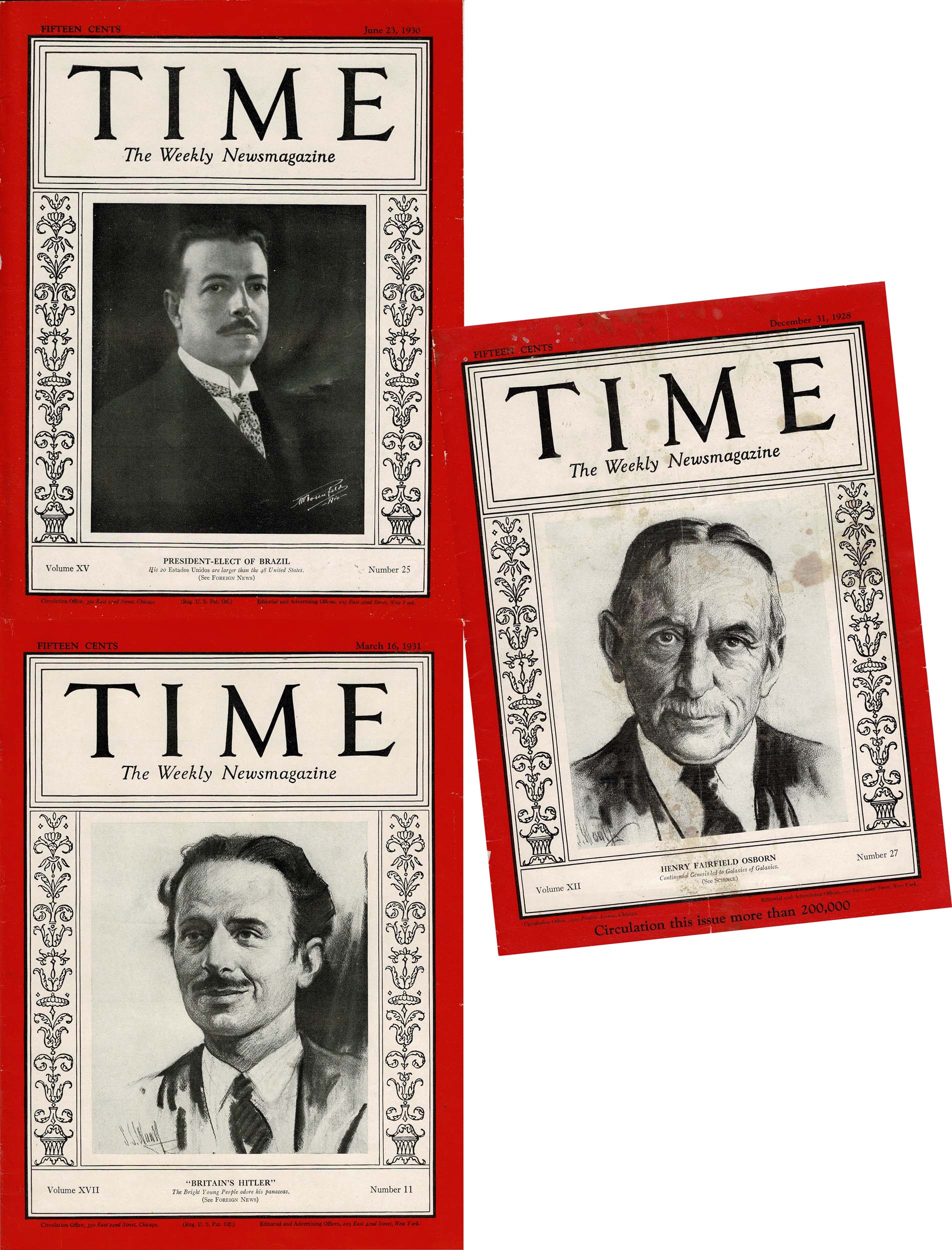 TIME: THE WEEKLY NEWS MAGAZINE Lot of 6 Single Issues 1928-1942 by ...