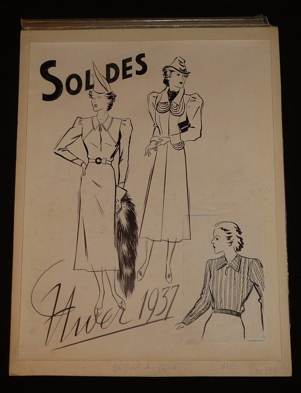 [Signé] Dessin original de F. Decaix : Soldes Hiver 1937 Decaix F. [ ]
