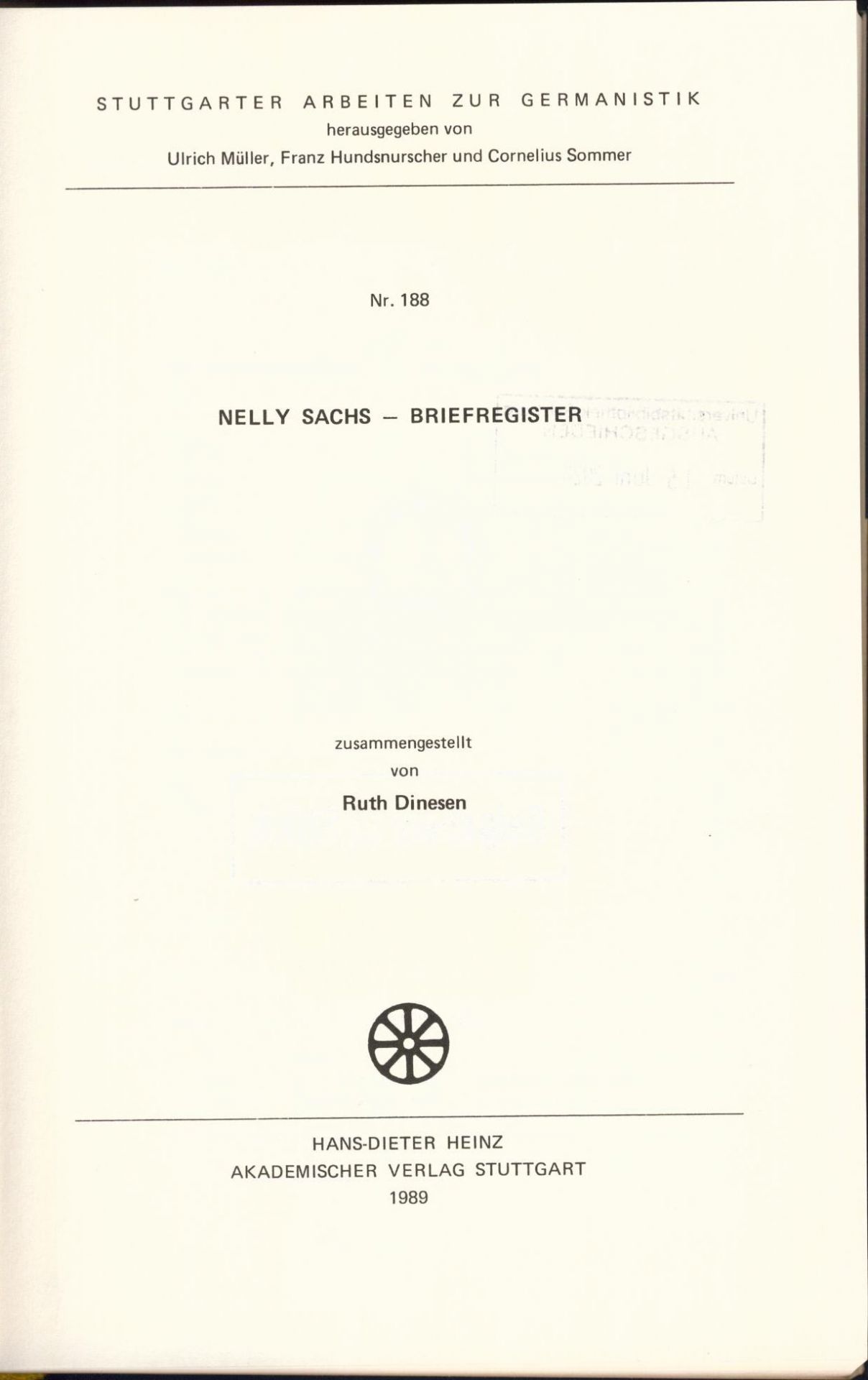 Nelly Sachs - Briefregister 3454 Briefe auf Mikrofiches - Müller, Ulrich, Franz Hundsnurscher und Cornelius Sommer