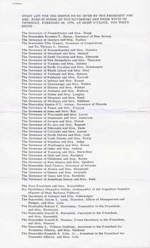 Guest List for the dinner to be given by the President and Mrs. Ford in Honor of The Governors and Their Wives on Thursday, February 20, 1975, at eig