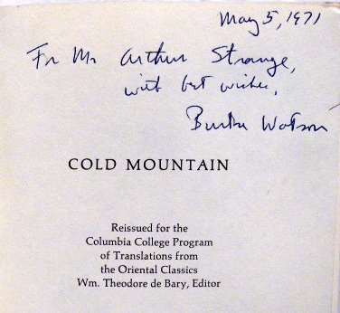 COLD MOUNTAIN: 100 Poems by the T'ang Poet Han-shan [SIGNED] - WATSON, Burton