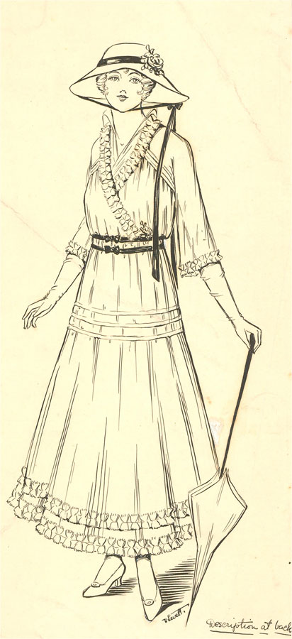 Dorothy Levett - Early 20th Century Pen and Ink Drawing, Dress of Pink Silk Dorothy Levett [ ]