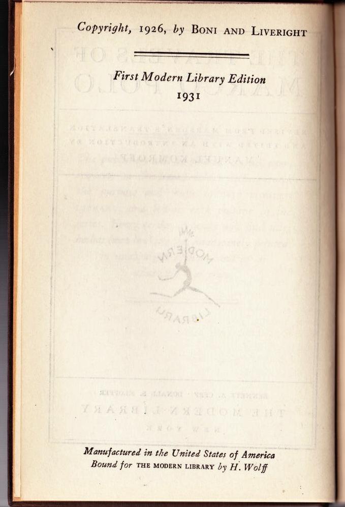 The Travels of Marco Polo by Polo, Marco Fine Hardcover (1931) 1st Edition Ironwood Books