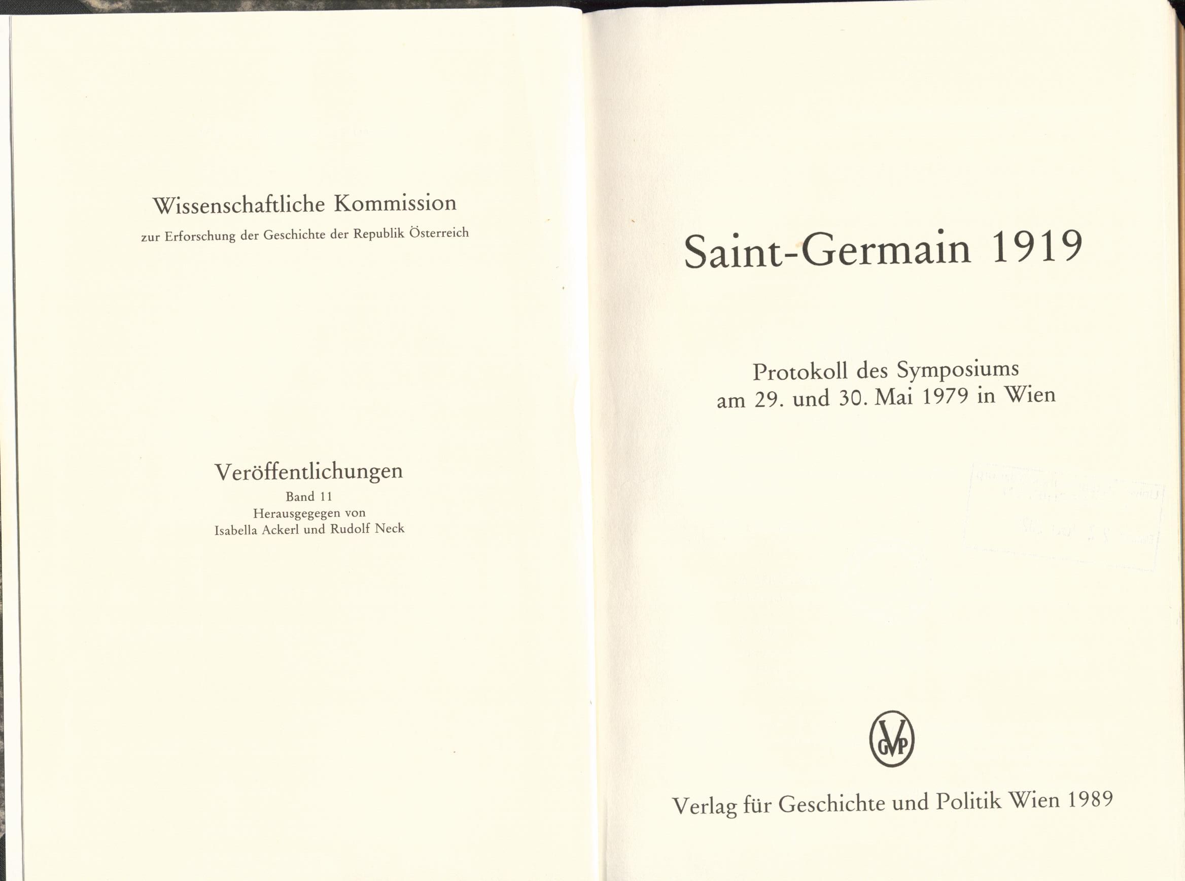 Saint-Germain 1919 Protokoll des Symposiums am 29. und 30. Mai 1979 in Wien - Ackerl, Isabella