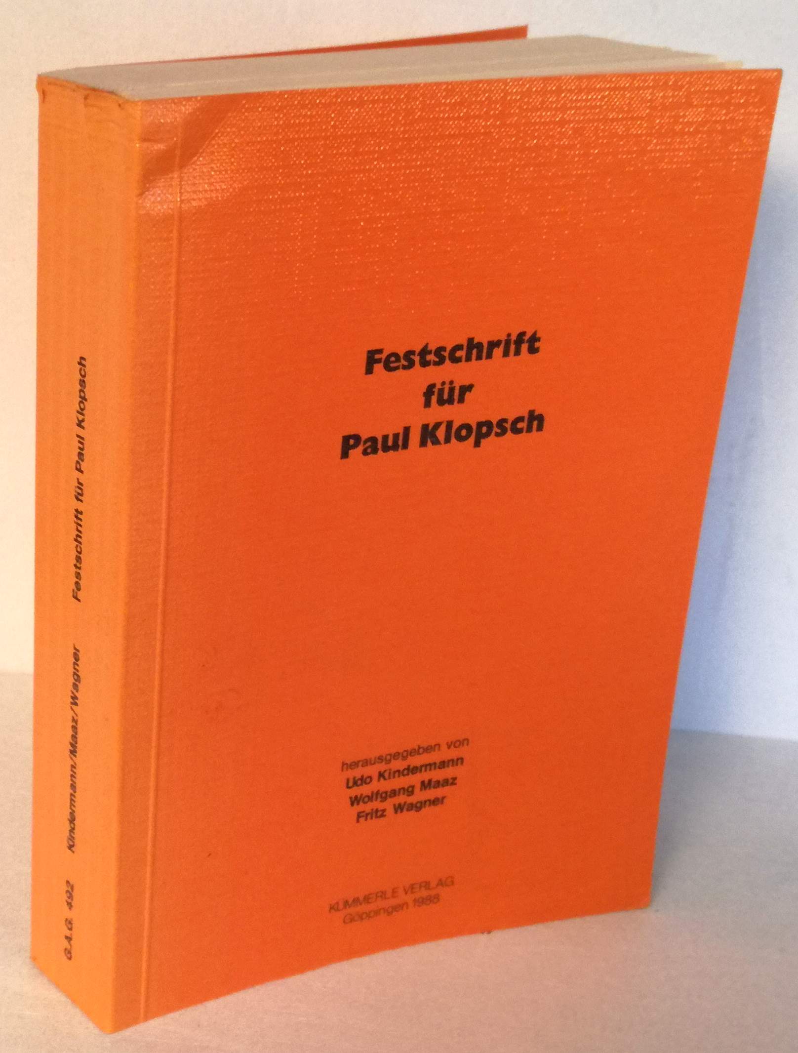 Festschrift für Paul Klopsch. - Kindermann, Udo, Wolfgang Maaz u. Fritz Wagner (Hrsg.)