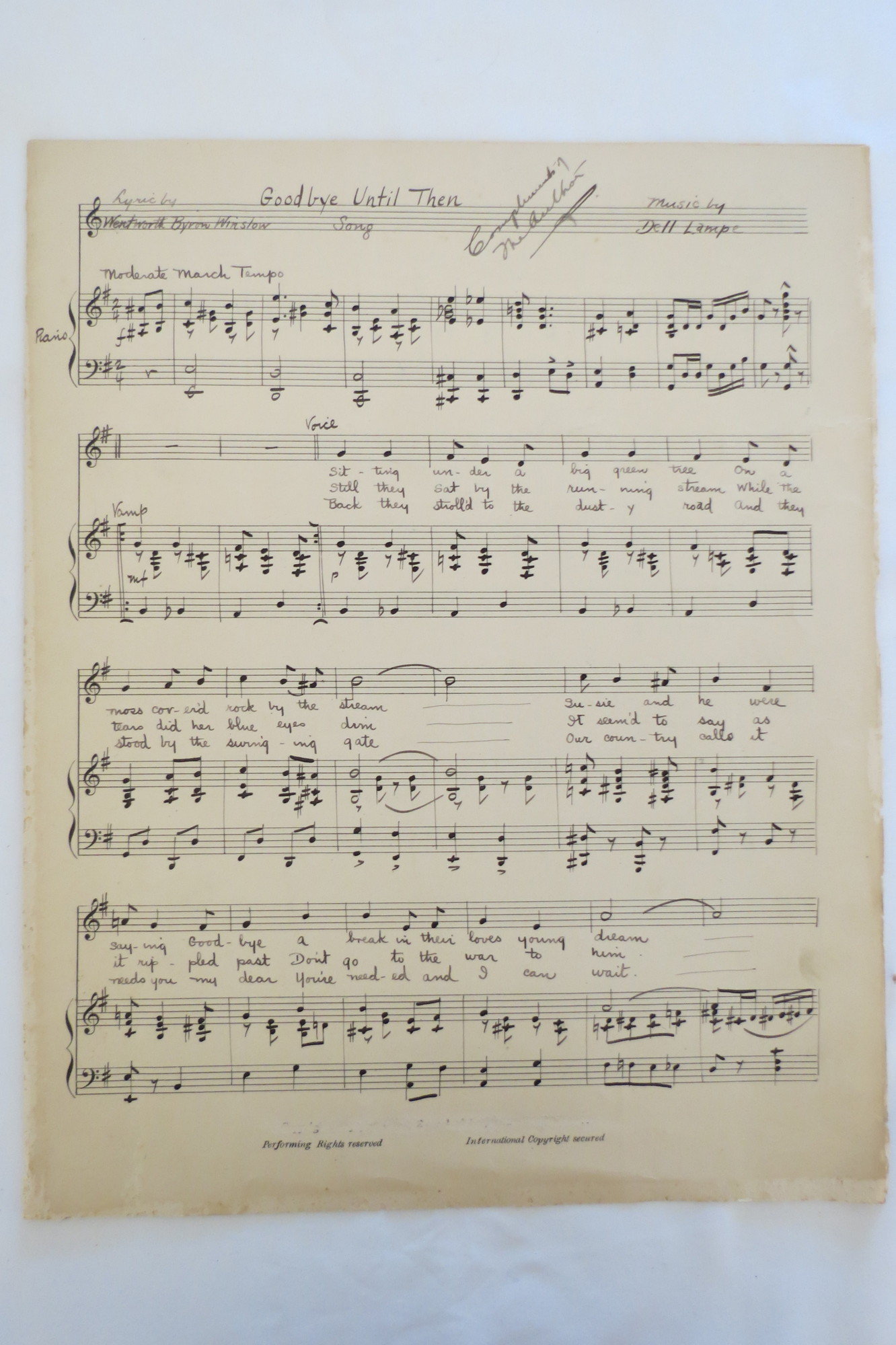GOODBYE UNTIL THEN (SHEET MUSIC) (Original Handwritten Sheet Music by ...