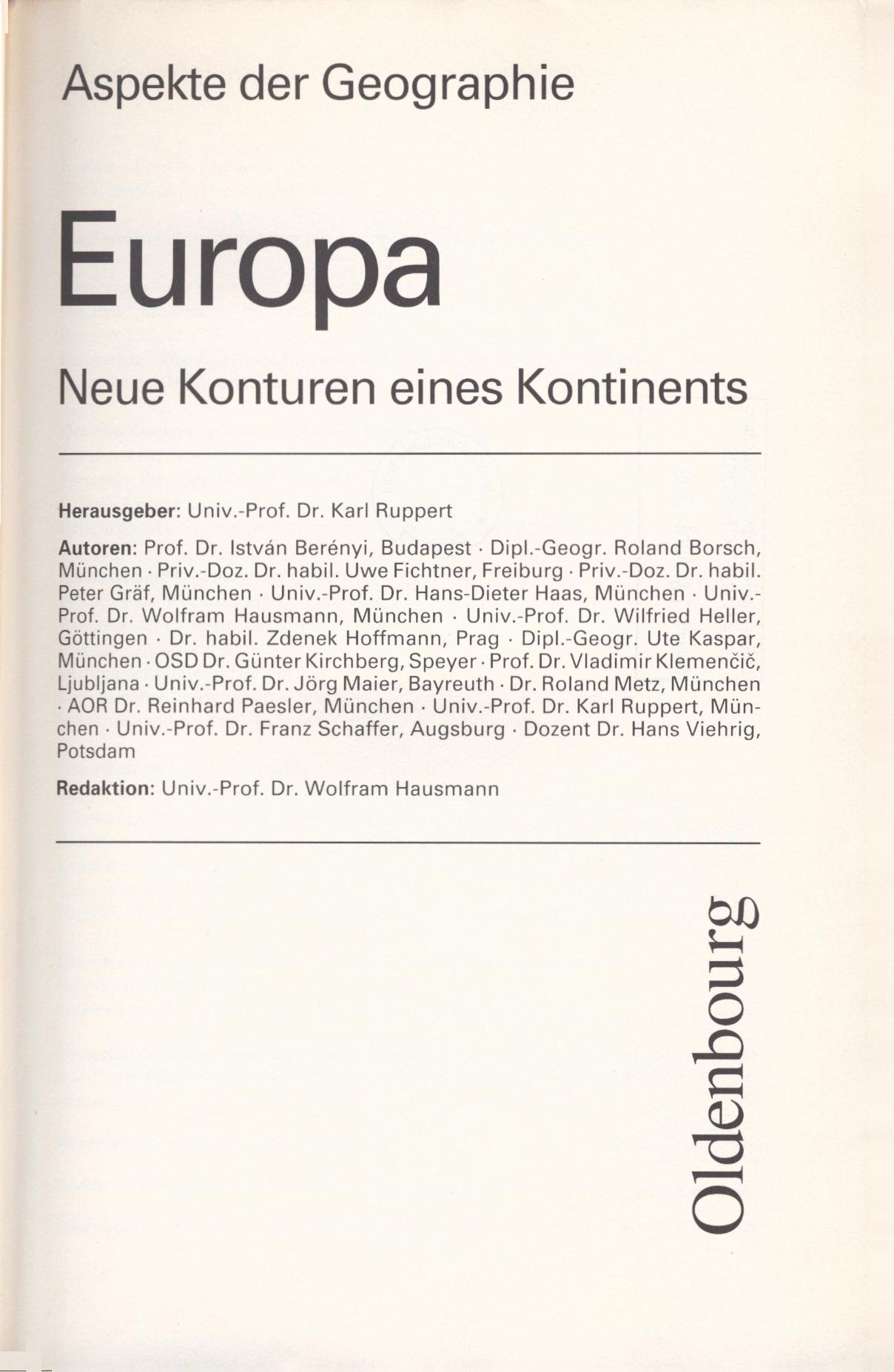 Geographie Europa Neue Konturen eines Kontinents by Ruppert (Hrsg.), Dr ...