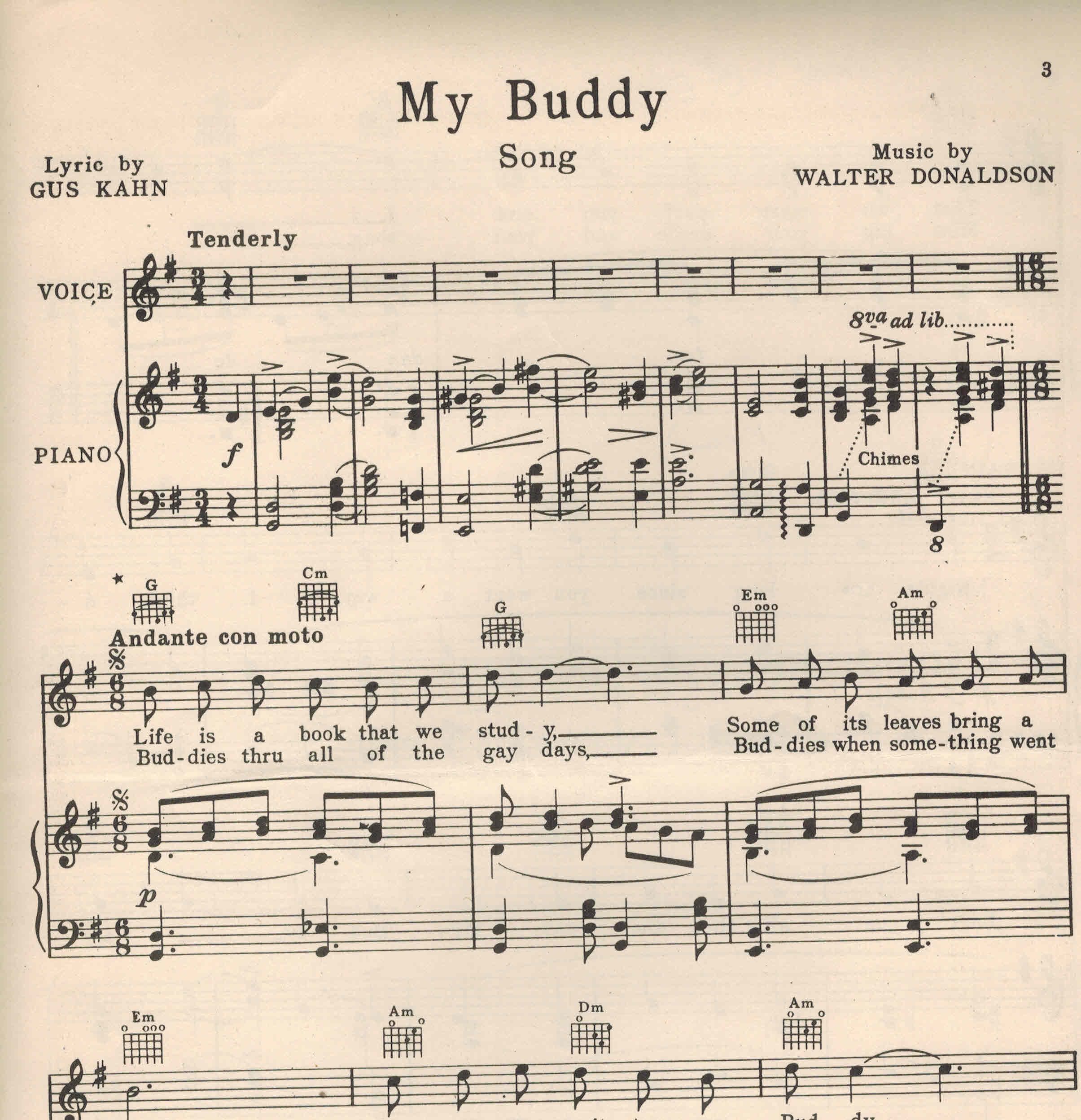 My Buddy - Vintage Sheet Music by Gus Kahn ; Walter Donaldson: Very ...