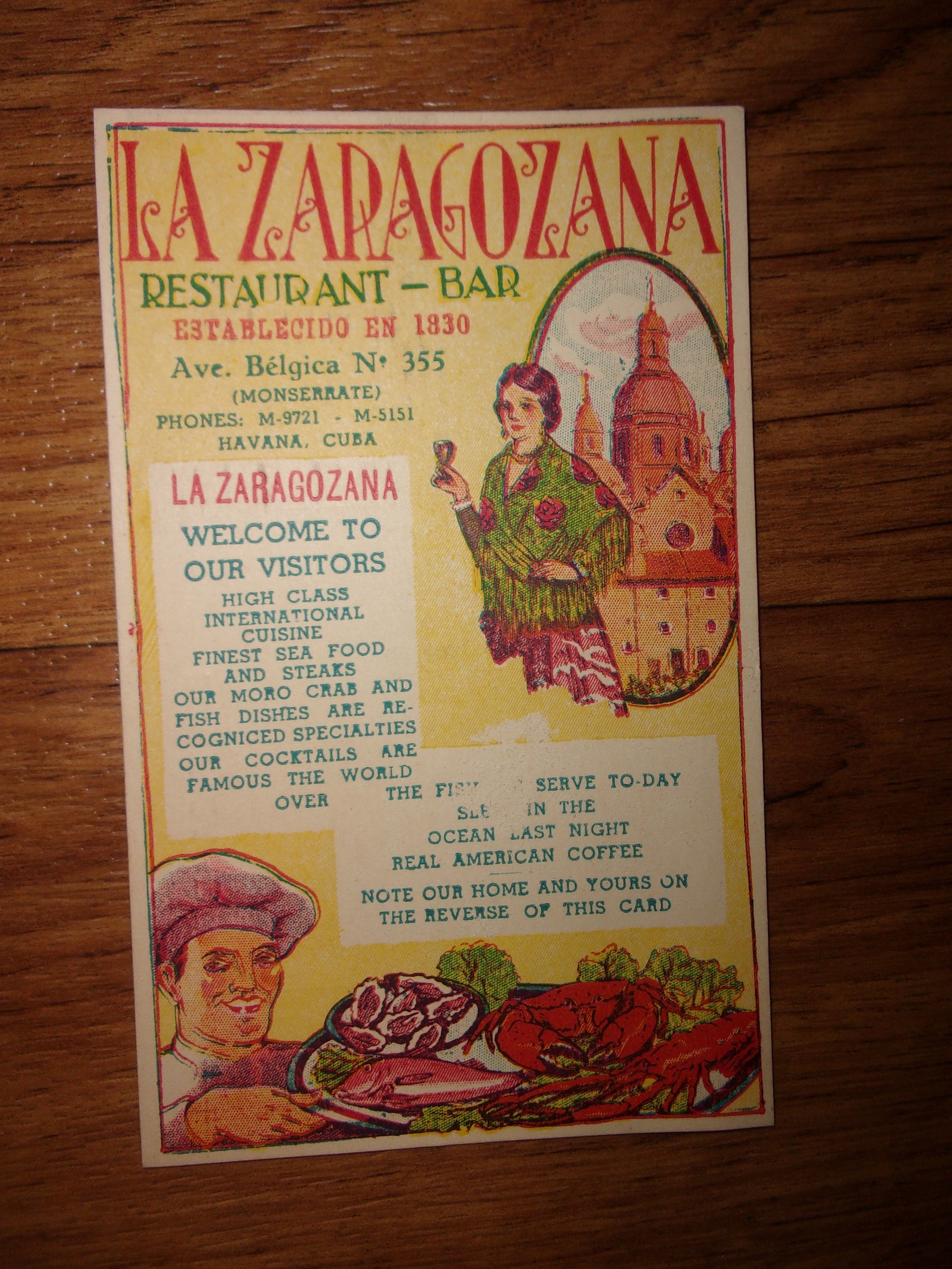 Antique 1940s Cuba La Zaragozana Restaurant Postcard Havana Cuba With