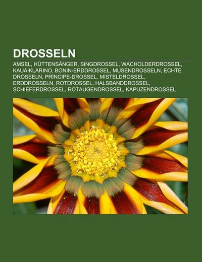 Drosseln : Amsel, Hüttensänger, Singdrossel, Wacholderdrossel, Kauaiklarino, Bonin-Erddrossel, Musendrosseln, Echte Drosseln, Príncipe-Drossel, Misteldrossel, Erddrosseln, Rotdrossel, Halsbanddrossel, Schieferdrossel, Rotaugendrossel, Kapuzendrossel