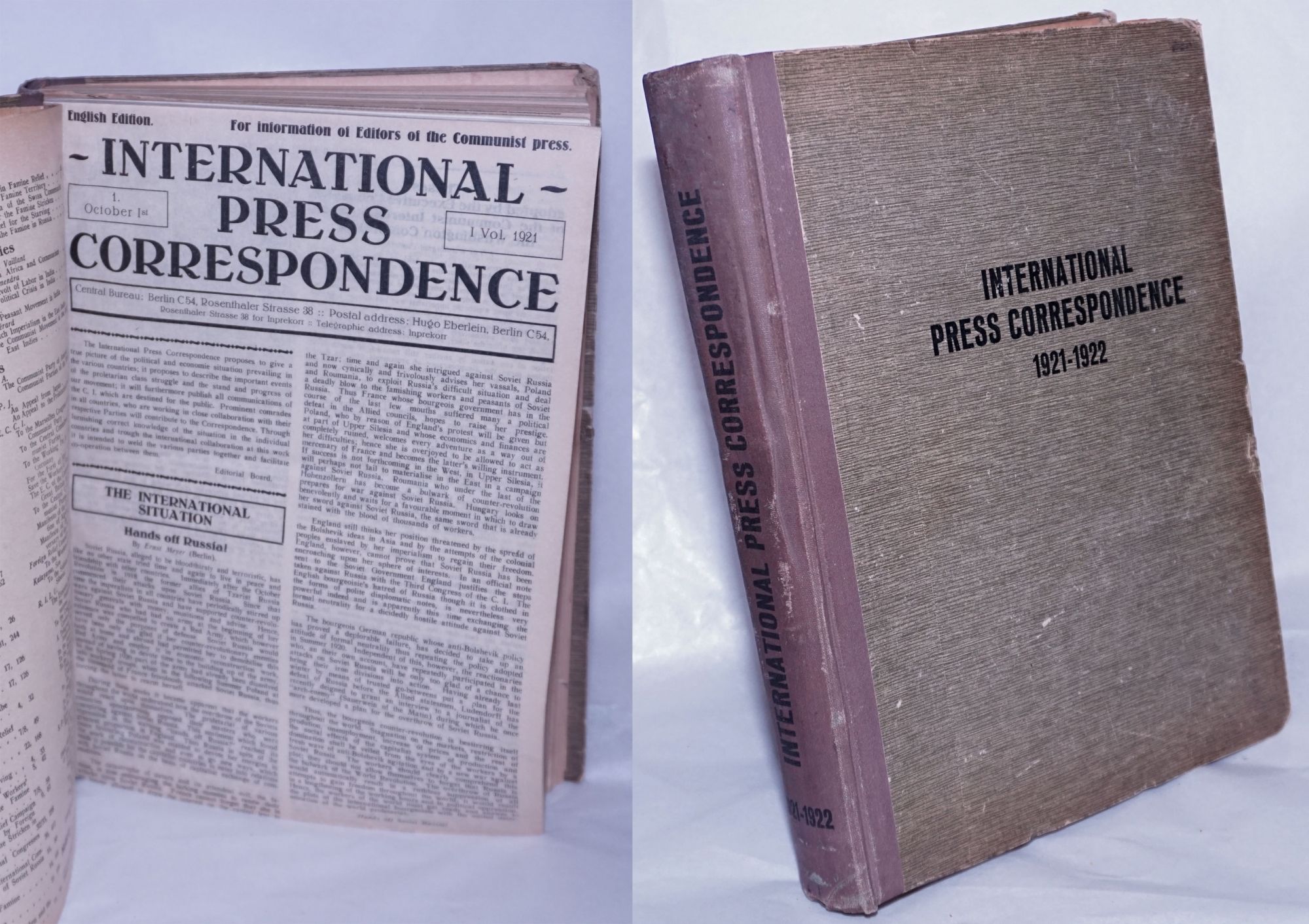 International Press Correspondence 1921 1922 Oct 1921 Through June 1922 Hardcover 1922 Bolerium Books Inc International Press Correspondence 1921 1922 Oct 1921 Through June 1922 Hardcover 1922 Bolerium Books Inc