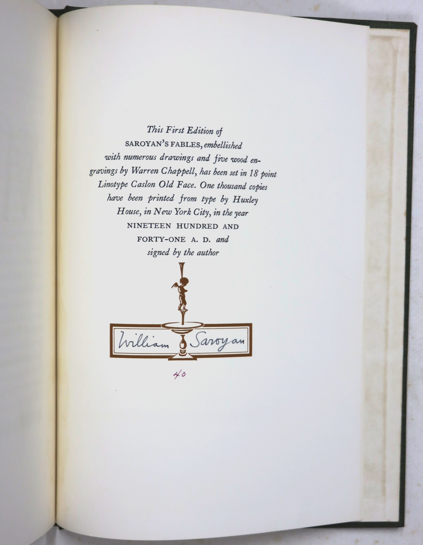 Saroyan's Fables. With Illustrations by Warren Chappell. Saroyan,William [Satisfaisant] [Couverture rigide]