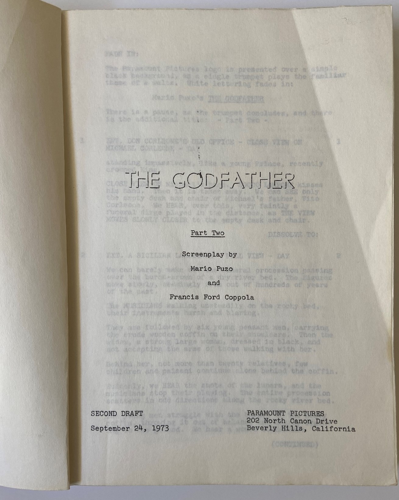 The Godfather Part II - Original Movie Script Screenplay 1973 by