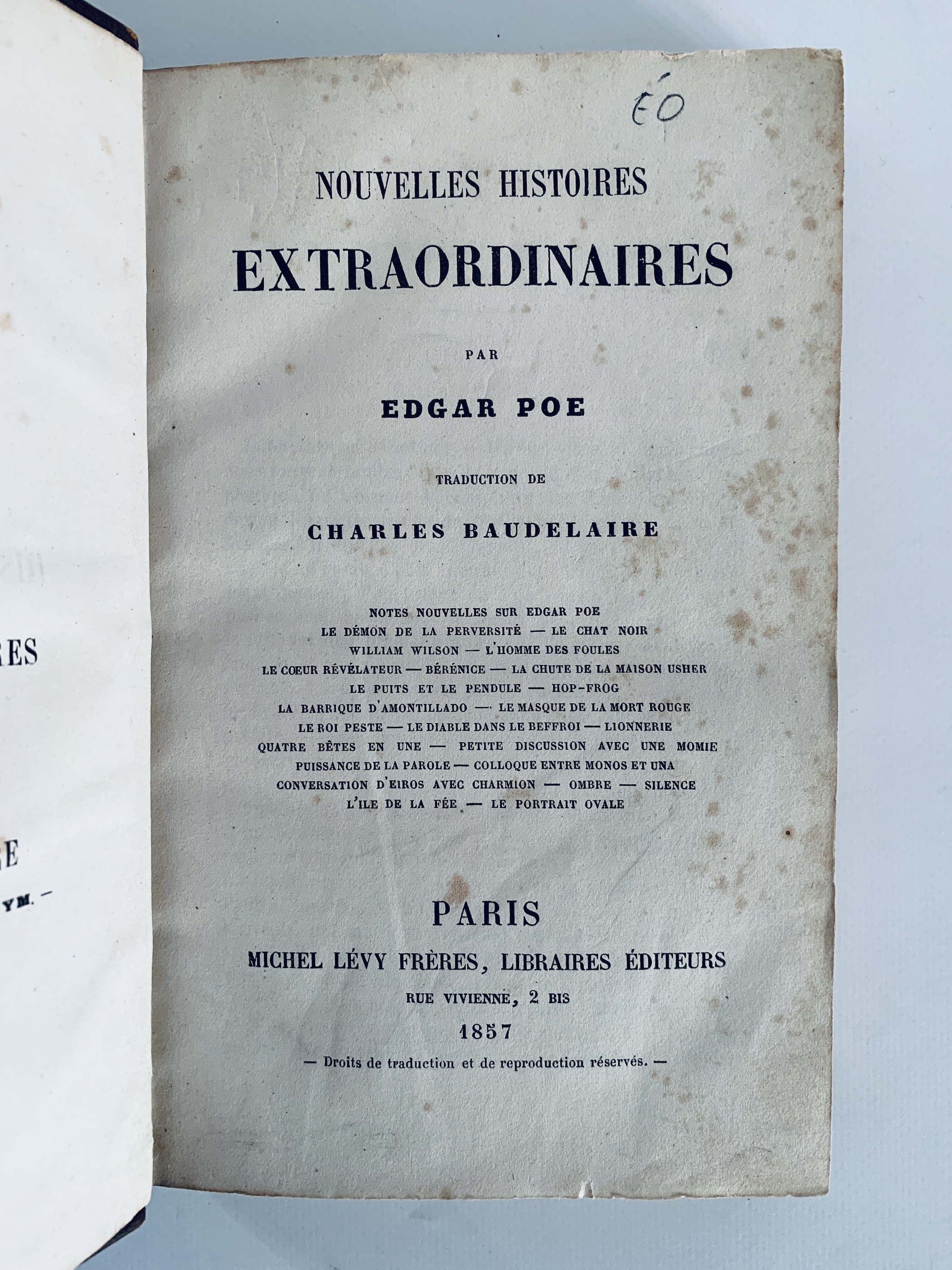 Edgar Allan Poe Les Nouvelles Histoires Extraordinaires Nouvelles histoires extraordinaires by POE Edgar Allan & BAUDELAIRE Charles: Couverture rigide (1857) | Librairie Le Feu Follet