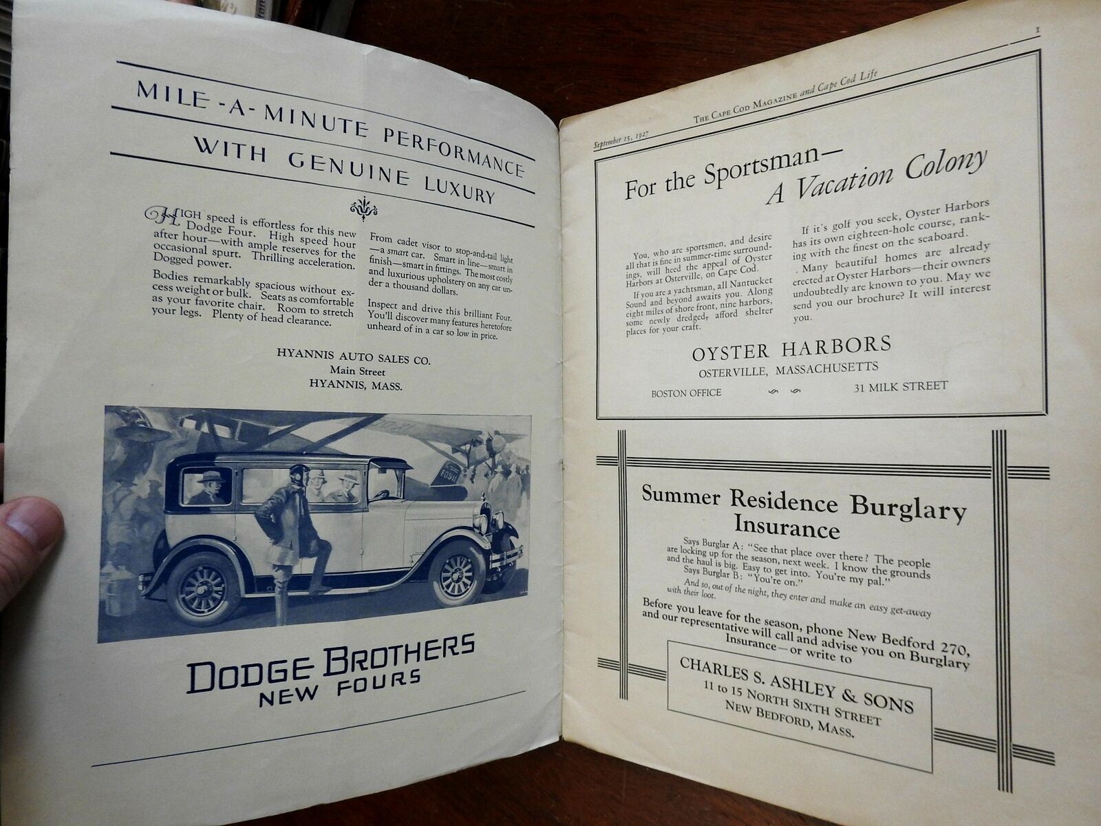 Cape Cod Magazine w/ cartoon map cover 1927 scarce w/ advertising