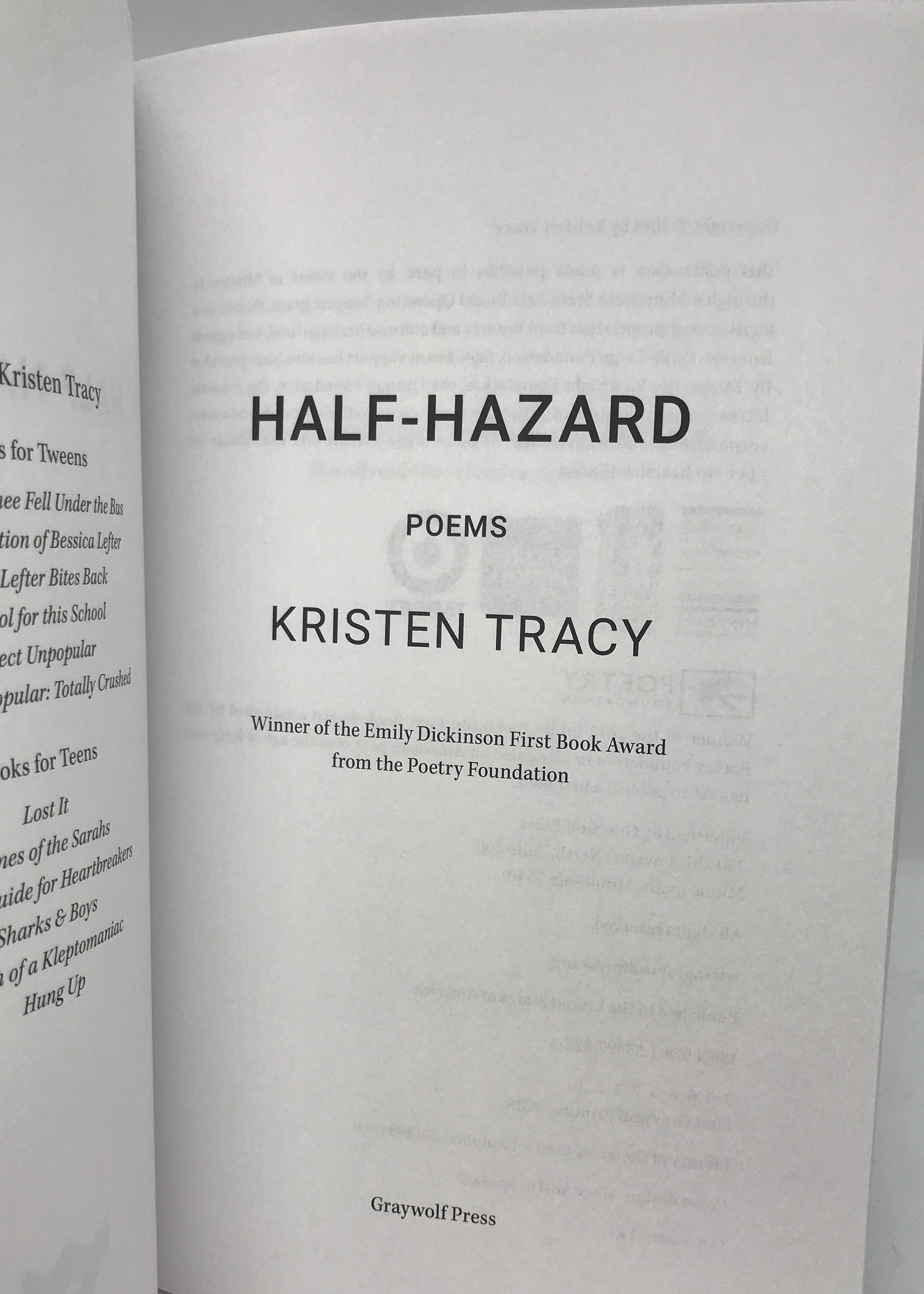 HalfHazard Poems (Advance Reading Copy) by Kristen Tracy Fine Soft cover (2018) 1st Edition