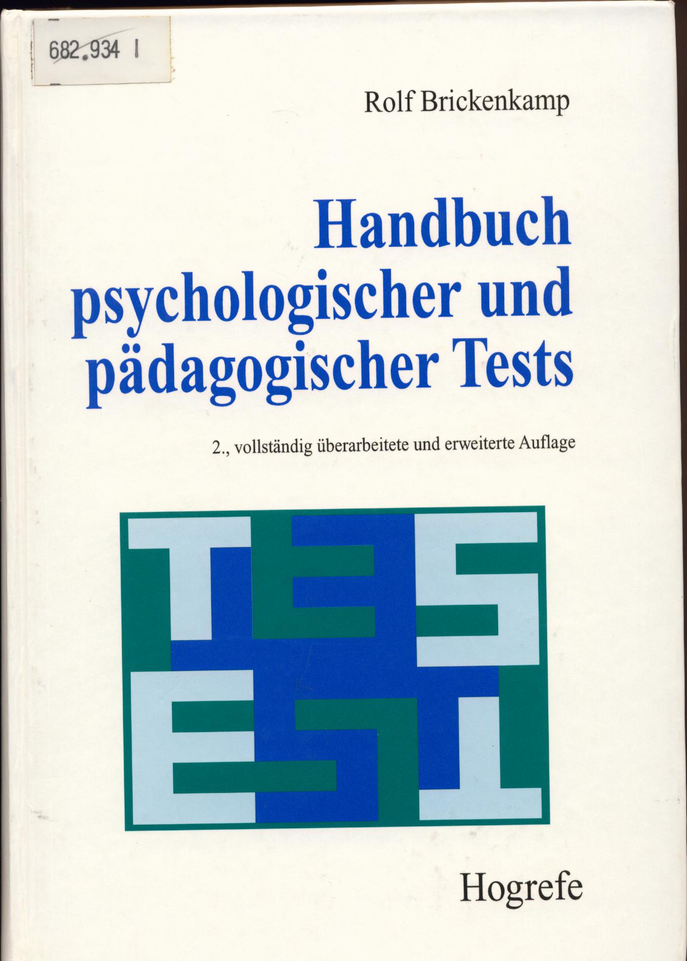 Handbuch psychologischer und pädagogischer Tests - Brickenkamp, Rolf