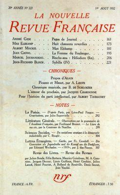 Nouvelle Revue Francaise La N 227 Du 01 08 1932 1932 Magazine Nbsp Nbsp Periodical Chapitre Com Livres Et Presse Ancienne