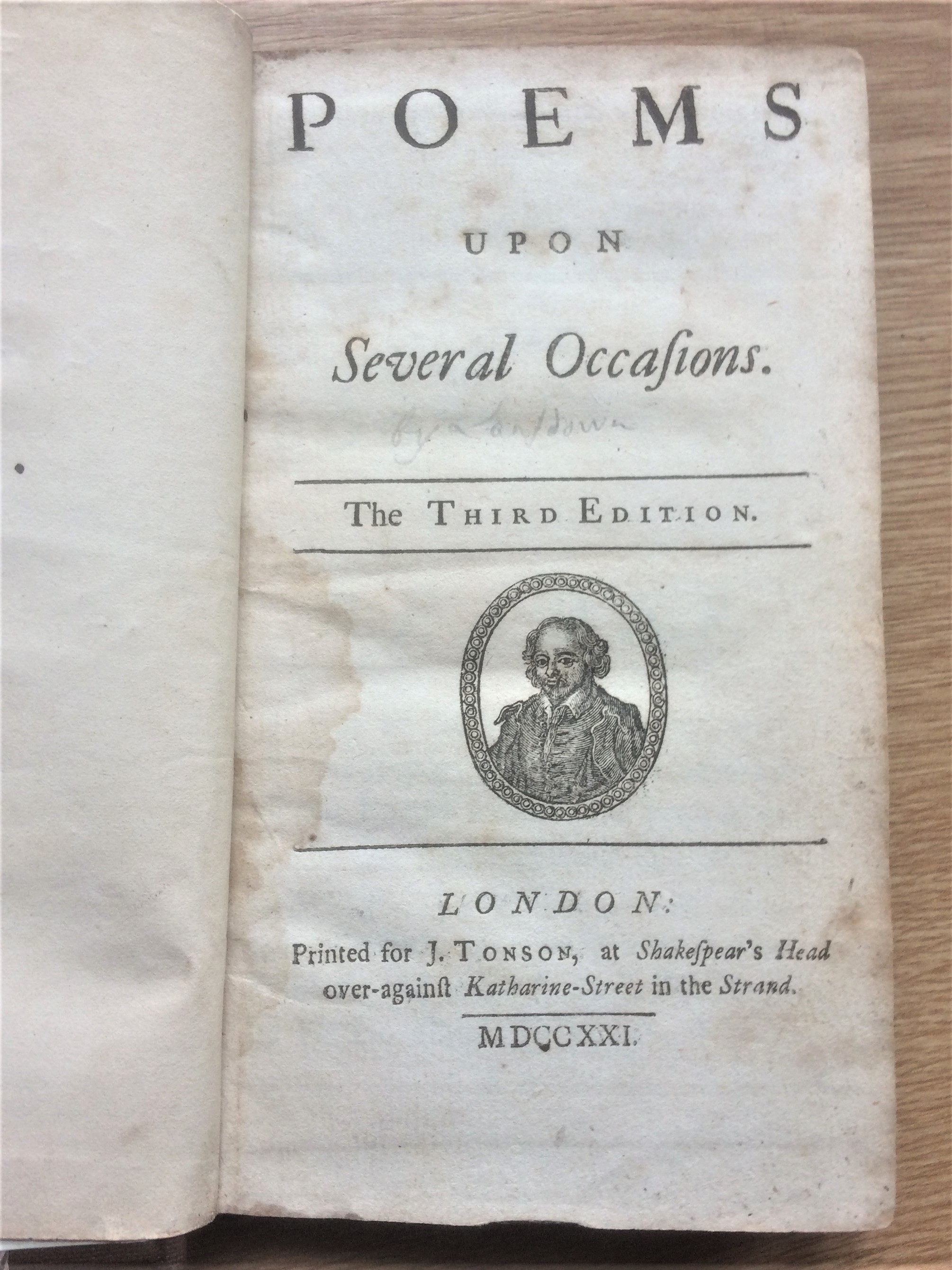 POEMS UPON SEVERAL OCCASIONS - [LORD LANSDOWN, George Granvill, 1sr Baronet]