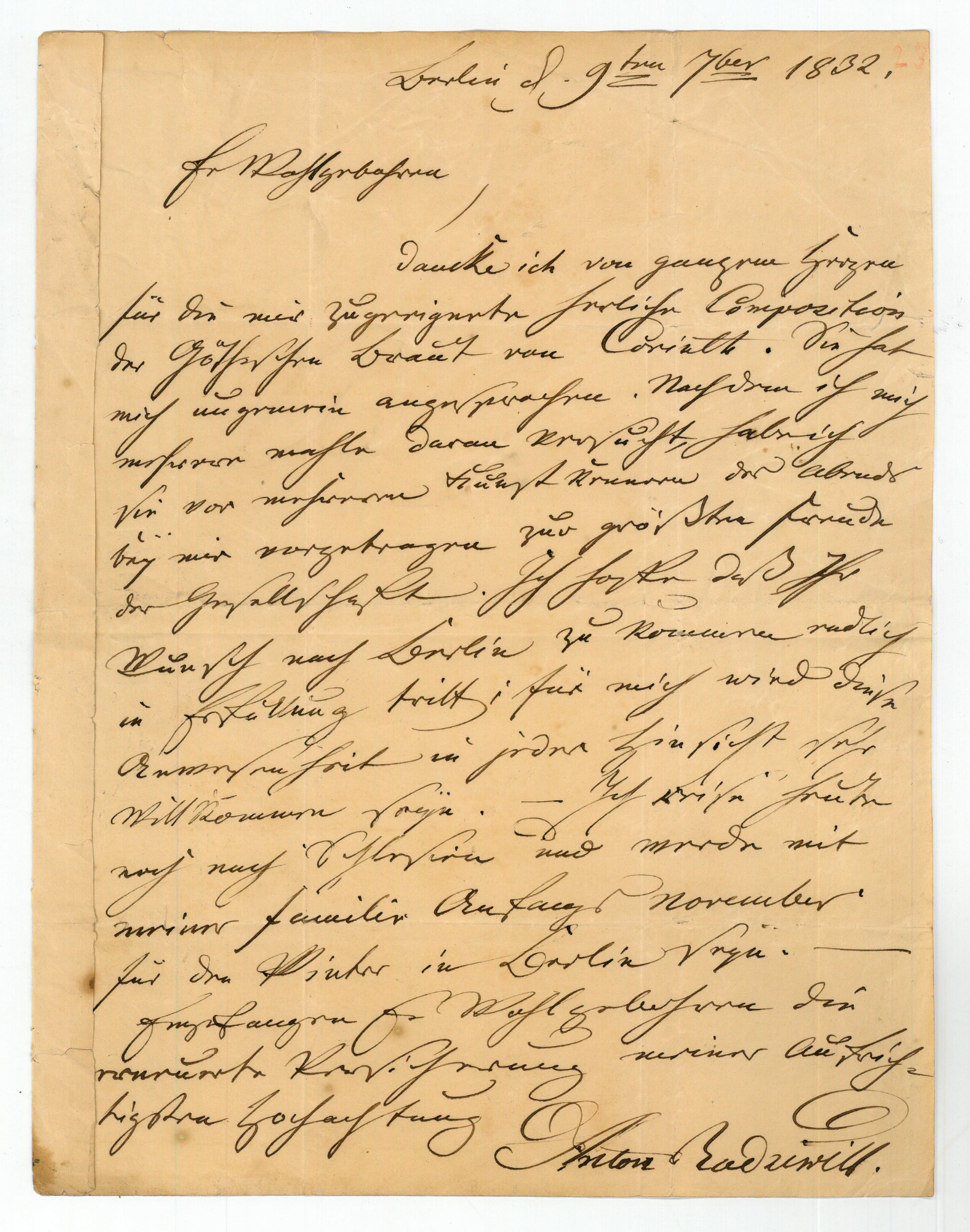 Eigenh. Brief mit U. by Radziwill, Anton Heinrich Fürst, Politiker ...