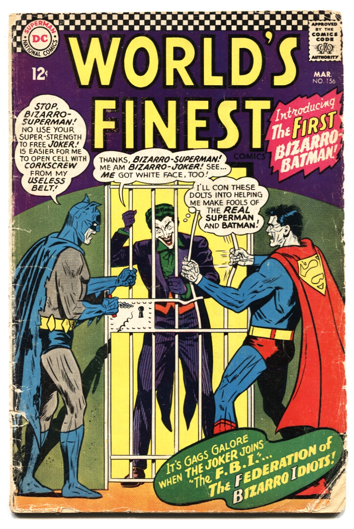 WORLDS FINEST #156 comic book BIZARRO BATMAN-JOKER cover 1965: (1965) Comic  | DTA Collectibles